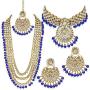 Aheli Indian Wedding Kundan Beaded Bridal Long Choker Necklace Earrings with Maang Tikka Traditional Jewelry Set for Women