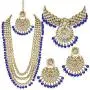 Aheli Indian Wedding Kundan Beaded Bridal Long Choker Necklace Earrings with Maang Tikka Traditional Jewelry Set for Women