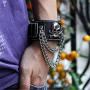 Jovivi Punk Leather Cuff Bracelet Skull Design Bracelet Wristband Adjustable Size 7 to 8 Inches Include a Pouch