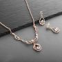 Mariell 14K Rose Gold Vintage Crystal Necklace and Earrings Jewelry Set for Prom, Bridal and Bridesmaids