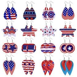 Florideco 12-16 Pairs Holiday Leather Earrings Set for Women Dangle Layered Faux Leather Drop Earrings Lightweight Valentine National Easter Day Earrings Jewelry