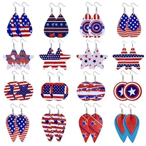 Florideco 12-16 Pairs Holiday Leather Earrings Set for Women Dangle Layered Faux Leather Drop Earrings Lightweight Valentine National Easter Day Earrings Jewelry