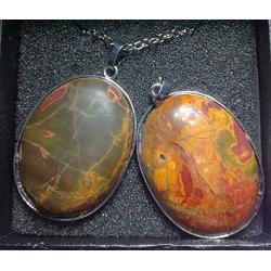 1 Pcs 2 Beautiful Jewelry Hand Carved Gemstone Picasso Jasper in Sliver Frame Pendant with Silver Chain Necklace 50mm (Picasso Jasper)