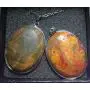 1 Pcs 2 Beautiful Jewelry Hand Carved Gemstone Picasso Jasper in Sliver Frame Pendant with Silver Chain Necklace 50mm (Picasso Jasper)
