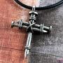 Wire Wrapped Three Nails Cross Necklace on Black Rubber Cord