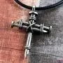 Wire Wrapped Three Nails Cross Necklace on Black Rubber Cord Wire Wrapped Three Nails Cross Necklace on Black Rubber Cord