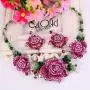 EVER FAITH Womens Austrian Crystal Blooming Rose Flower Necklace Earrings Set for Bride, Prom, Ball