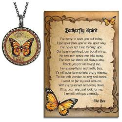 Lola Bella Gifts and Spirit Lala Orange Monarch Butterfly Grief Sympathy Gift Reversible Necklace with Our Love Never Dies and Butterfly Spirit Poem Card, Gift Box