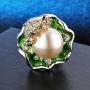 HSQYJ Lotus Leaf Frog Crystal Ring Enamel Pearl Flower Cute Animal Rings Jewelry Rhinestone Statement Rings for Women Girl