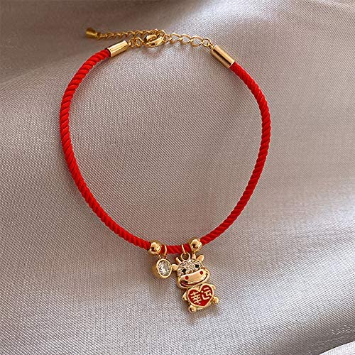 DAWEIF 2020 Year of The Ox Zodiac Red Lucky Hand Rope Women Gifts Red Braided Bracelet Good Luck Symbol Jewelry(01)