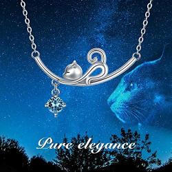 AOBOCO Cute Cat Gifts Sterling Silver Lovely Cat Necklace Kitten Pendant with Crystal, Christmas Birthday Jewelry Gifts for Cat Lovers