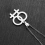 Ropman 2 Pcs Gay & Lesbian Rainbow LGBT Pride Women Gold & Silver, Rose Gold Stainless Steel Pendant Necklace for Couples,
