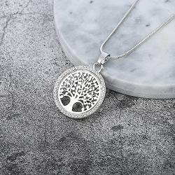 Ouran Tree of Life Pendant Necklace for Women, Rose Gold and Silver Long Chain Necklace with CZ Crystal
