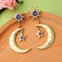 Sun Star Moon Drop Dangle Earrings for Women Girl Sun Moon Crescent Rhinestone Stud Earrings Bohemian Jewelry