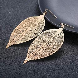 Hanpabum Womens Drop Dangle Earrings 316L Stainless Steel Hollow Leaf Print Vintage Ethnic Ear Pendant Metallic Color Drop Dangle Hook Earrings Statement Jewelry