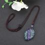 Jovivi Natural Rose Quartz/Ice Obsidian Fox Necklace Healing Crystal Gemstone Necklaces Pendant Protection Amulet Charm