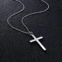 925 Sterling Silver Mens Classic Cross Pendant Necklace 24 inch Silver Chain Jewelry Gift for Father Boyfriend Son
