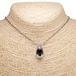 BlueRica Glass Teardrop Pendant with Purple Mushroom on Stainless Steel Chain Necklace