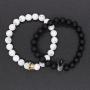 POSHFEEL 8mm Natural Stone CZ Micro Pave Crown King Queen Beads His and Hers Couple Bracelet, 7.5''