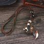 MJartoria Mens Necklace, Unisex Resin Tooth Pendant Adjustable Brown PU Leather Cord Necklace