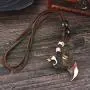 MJartoria Mens Necklace, Unisex Resin Tooth Pendant Adjustable Brown PU Leather Cord Necklace