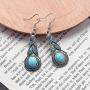 coadipress Ethnic Bohemian Tibetan Alloy Earrings and Necklace Set for Women Girls Vintage Water Teardrop Drop Blue Crystal Oval Turquoise Resin Boho Dangle Gift Jewelry