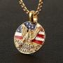 HZMAN Mens 18k Gold Plated Stainless Steel 3D Eagle American Flag Dog Tag CZ Pendant Necklace