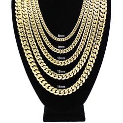 Miami Cuban Link Chain or Bracelet - 24K Real Gold Plated Hip Hop Cuban Link Choker Solid strong clasp Chains Necklace for Mens Boys 6mm 9mm,10mm,12mm,14mm