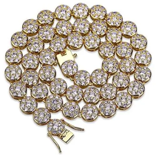 TOPGRILLZ 1 Row 14K Hip Hop Cluster Simulated Diamond Iced Out CZ Tennis Chain Link Necklace for Men TOPGRILLZ 1 Row 14K Hip Hop Cluster Simulated Diamond Iced Out CZ Tennis Chain Link Necklace for Men