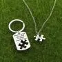 Zuo Bao Puzzle Matching Necklace Keychain Set Wherever You Go A Piece of Me Will Always Remain with You Dog Tag Keychain with Puzzle Necklace Gift for Her Husband Gift