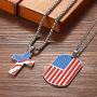 Cupimatch 2pcs American USA Flag Patriotic Cross Dog Tag Pendant Necklace Set Stainless Steel Stars and Stripes Necklace 22'' Chain Jewelry