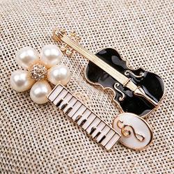 CAROMAY 4 PC Piano Lapel Pins Set Enamel Pins Cute Guitar Note Flower Brooches for Men Women Music Lover Jacket