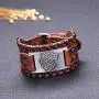 EUEAVAN Norse Viking Fenrir Teen Wolf Talisman Braided Wide Leather Wristband Bracelet