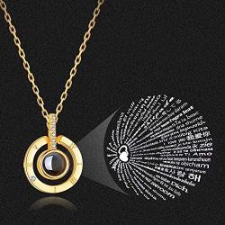 VAttract I Love You Projection Necklace 100 Languages Round Pendant with Meaning The Memory of Your Love Jewelry Couples Necklaces Gift for Women Mom or Girlfriends