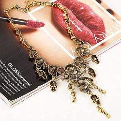 JAJAFOOK Fashion Multi-Level Pirate Skull Tassel Charm Necklace Collar Bib for Women