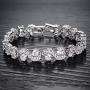 Herinos Women Platinum Plated Cubic Zirconia Tennis Bracelets Wedding Bridal Crystal Bangle
