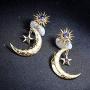 Sun Star Moon Drop Dangle Earrings for Women Girl Sun Moon Crescent Rhinestone Stud Earrings Bohemian Jewelry