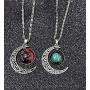 BELUCKIN Vintage Silver Horoscope Zodiac 12 Constellation Astrology Galaxy & Crescent Moon Glass Bead Pendant Necklace Jewelry Set