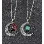 BELUCKIN Vintage Silver Horoscope Zodiac 12 Constellation Astrology Galaxy & Crescent Moon Glass Bead Pendant Necklace Jewelry Set