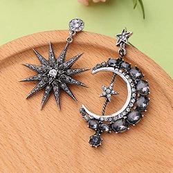 Exaggerated Luxury Sun Moon Stars Drop Earrings Rhinestone Punk Earrings for Women Jewelry Golden Boho Vintage Earrings