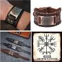GelConnie Viking Bracelet Punk Leather Cuff Bracelet Gothic Leather Wristband Bracelet with Nordic Amulet Scandinavian Talisman Celtic Pagan Jewelry