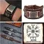 GelConnie Viking Bracelet Punk Leather Cuff Bracelet Gothic Leather Wristband Bracelet with Nordic Amulet Scandinavian Talisman Celtic Pagan Jewelry