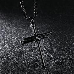 LineAve Mens Stainless Steel Nail and Rope Cross Pendant Necklace