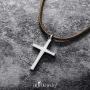 555Jewelry Stainless Steel Cross Pendant Adjustable Black Rope Cord Necklace