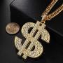 LOYALLOOK 2PCS 18K Gold Plated Chain with Dollar Sign Pendant Necklace Old School Hip Hop Rotatable Dollar Necklace 80s 90s Rapper Costume Big Chunky Turnover Punk Style Necklace