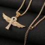 Asalways Stainless Steel Gold-Plated Coptic Ankh Cross Necklace Ancient Egypt Cross Angel Wing Pendant