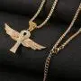 Asalways Stainless Steel Gold-Plated Coptic Ankh Cross Necklace Ancient Egypt Cross Angel Wing Pendant Asalways Stainless Steel Gold-Plated Coptic Ankh Cross Necklace Ancient Egypt Cross Angel Wing Pendant