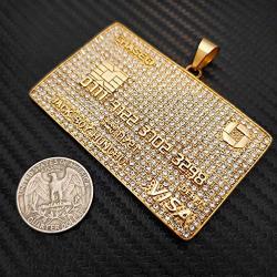 BLINGFACTORY Iced Hip Hop Stainless Steel Lab Diamond Large Credit Card Bling Charm Pendant