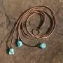 Bohemian Synthetic Turquoise Necklace Handmade Vintage Y-shaped Jewelry with Genuine Flat Brown Leather Bohemian Synthetic Turquoise Necklace Handmade Vintage Y-shaped Jewelry with Genuine Flat Brown Leather