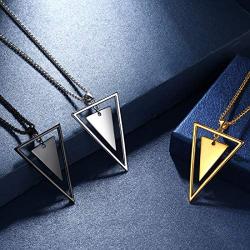 beautlace Double Triangle Necklaces Silver/18K Gold/Black Gun Plated Geometric Minimalist Pendant Jewelry for Men and Women KP0105